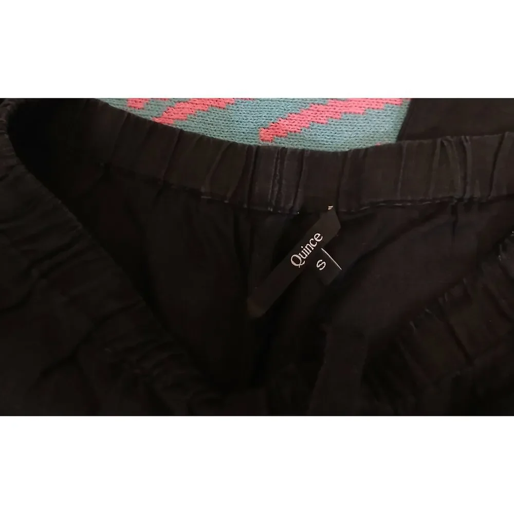 Quince womens small wide leg 100% linen pants black